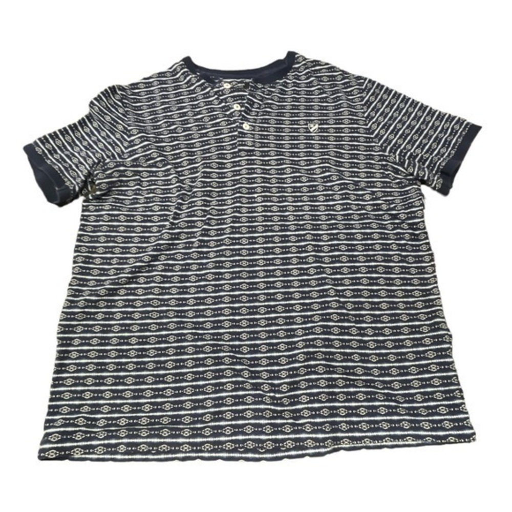 Cremieux Henley Blue White Shirt Size Large GUC #6400